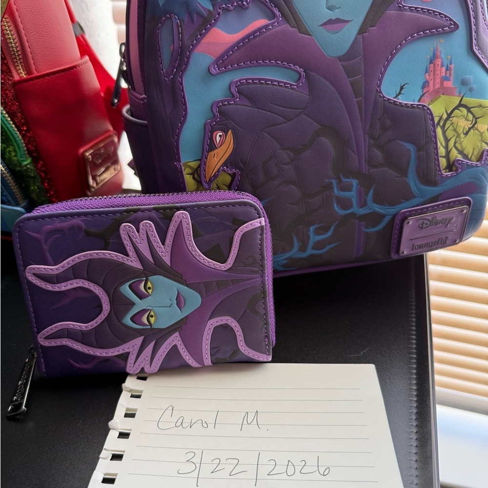 Loungefly Disney Maleficent Purple Teal Wallet and Bag Set BNWT